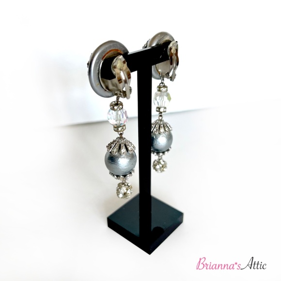 Handmade silver and crystals designer dangling clip on earring - Picture 3 of 8
